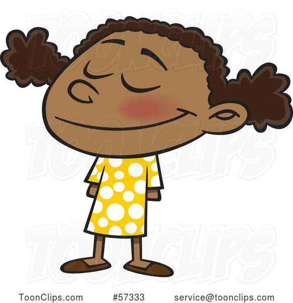 Cartoon Happy Black School Girl Smiling