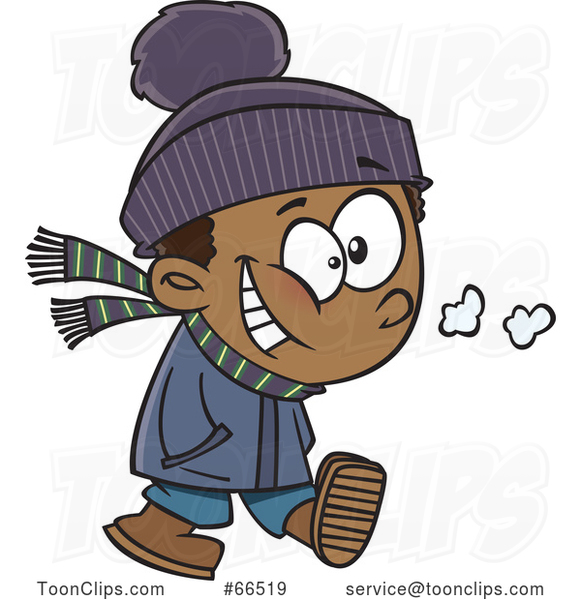 Cartoon Happy Boy Taking a Winter Stroll