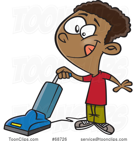 Cartoon Happy Boy Vacuuming