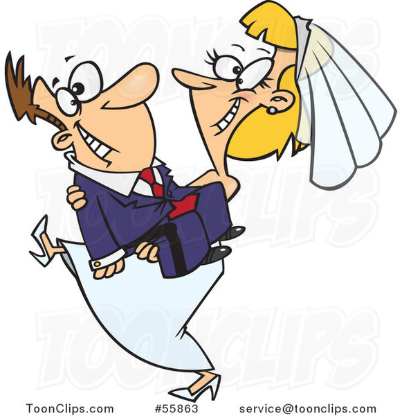 Cartoon Happy Bride Carrying Her Groom