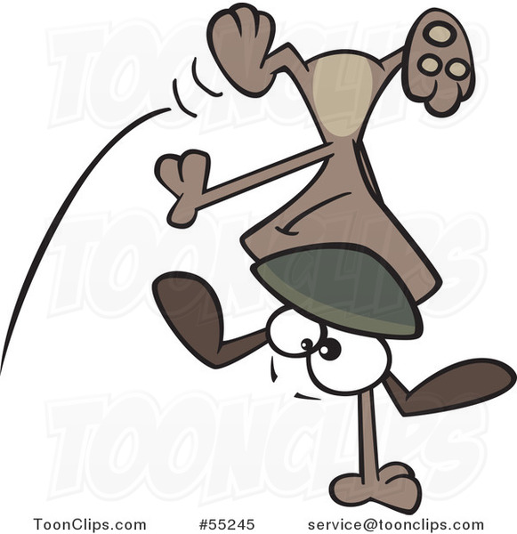 Cartoon Happy Brown Dog Doing a Cartwheel