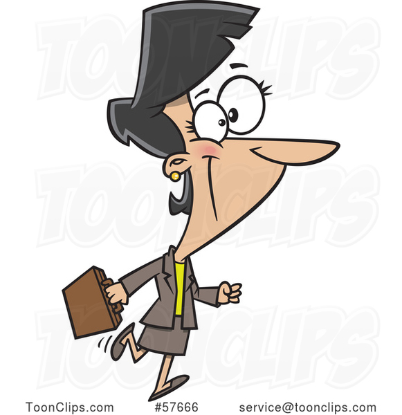 Cartoon Happy Businesswoman Walking and Carrying a Briefcase