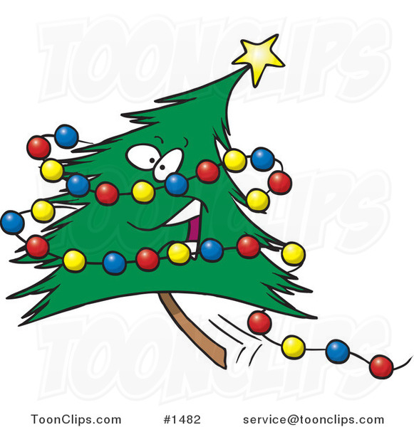Cartoon Happy Christmas Tree with Colorful Baubles