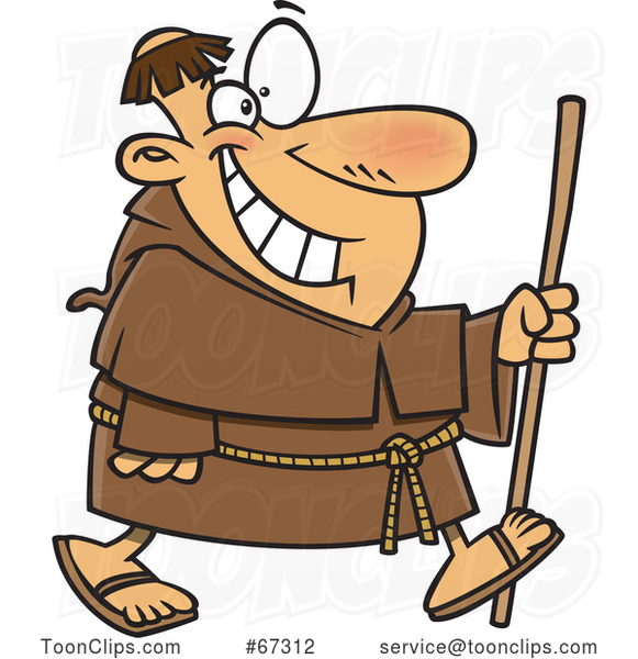 Cartoon Happy Chubby Friar Walking