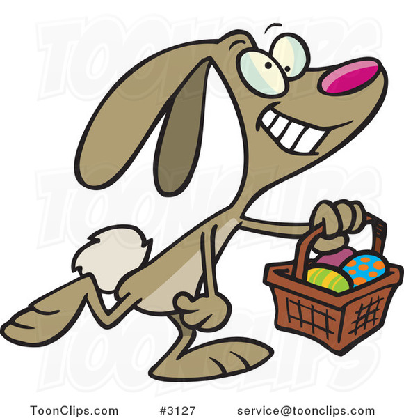 Cartoon Happy Easter Bunny Carrying a Basket