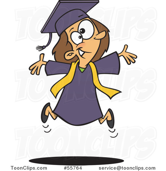 Cartoon Happy Graduate Girl Jumping #55764 by Ron Leishman