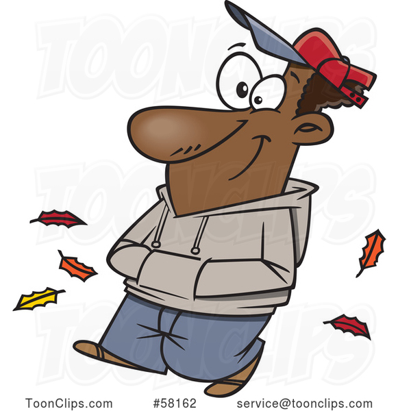 Cartoon Happy Guy Taking an Autumn Stroll