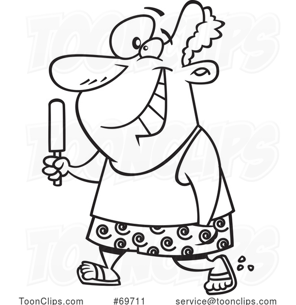 Cartoon Happy Guy Walking and Eating a Popsicle