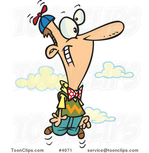 Cartoon Happy Guy Wearing a Flying Beanie Hat #4071 by Ron Leishman