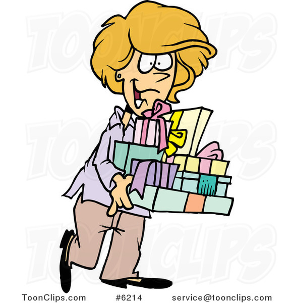 Cartoon Happy Lady Carrying Gifts
