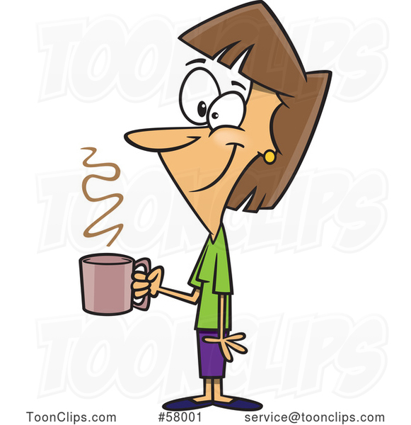 Cartoon Happy Lady Holding a Cup of Coffee on a Break