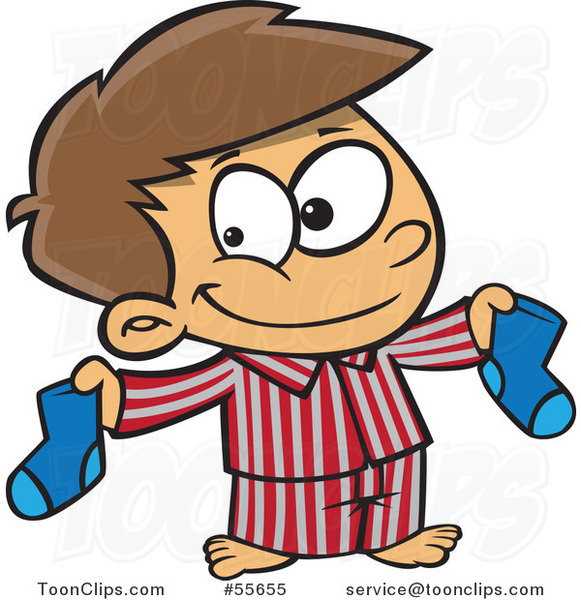 Cartoon Happy Little Boy Holding up Christmas Socks #55655 by Ron