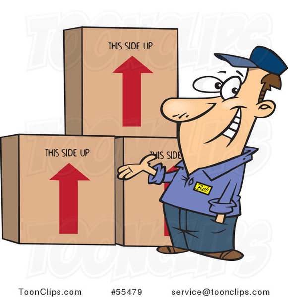 Cartoon Happy Mover Presenting Boxes