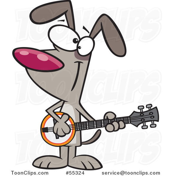 Cartoon Happy Musician Dog Playing a Banjo