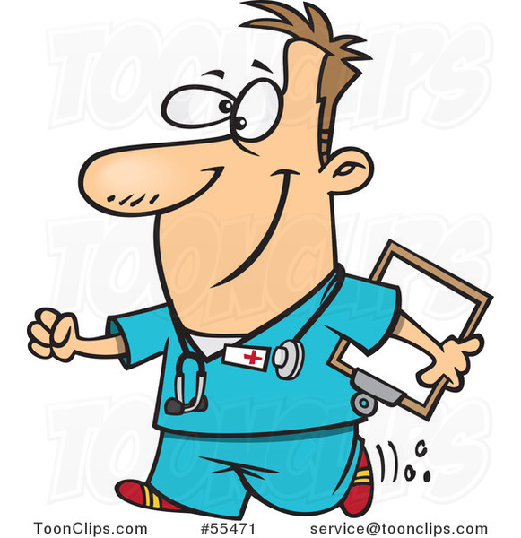 Cartoon Happy Nurse Carrying a Clipboard