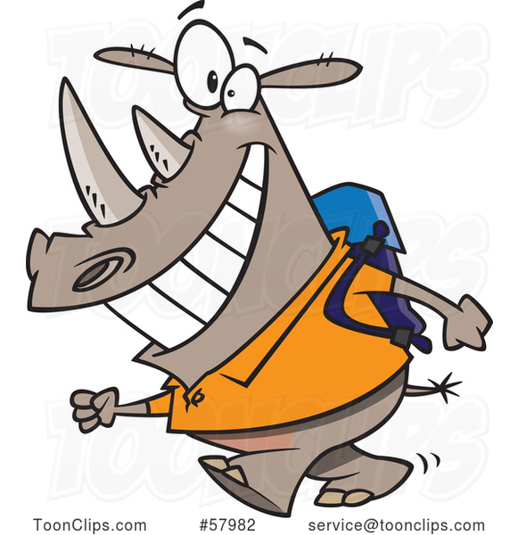 Cartoon Happy Rhinoceros Student Walking to School