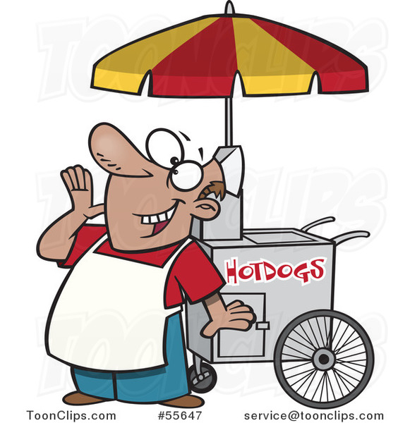 Cartoon Happy Shouting Hot Dog Vendor Guy
