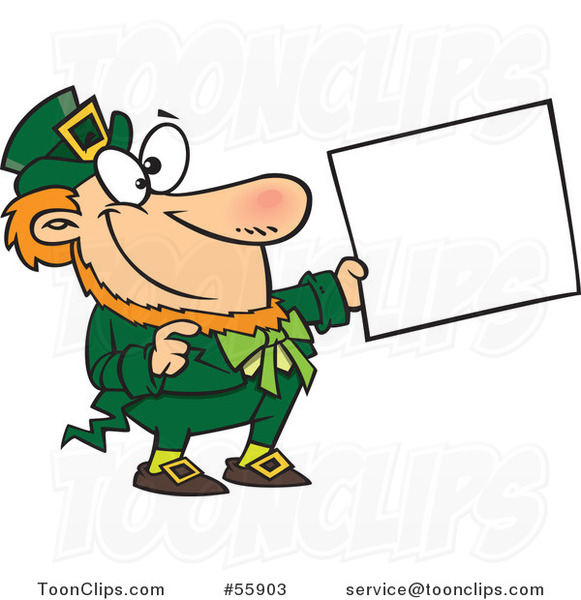 Cartoon Happy St Patricks Day Leprechaun Holding out a Sign