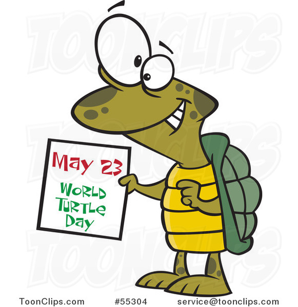 Cartoon Happy Tortoise Holding a May 23 World Turtle Day Calendar