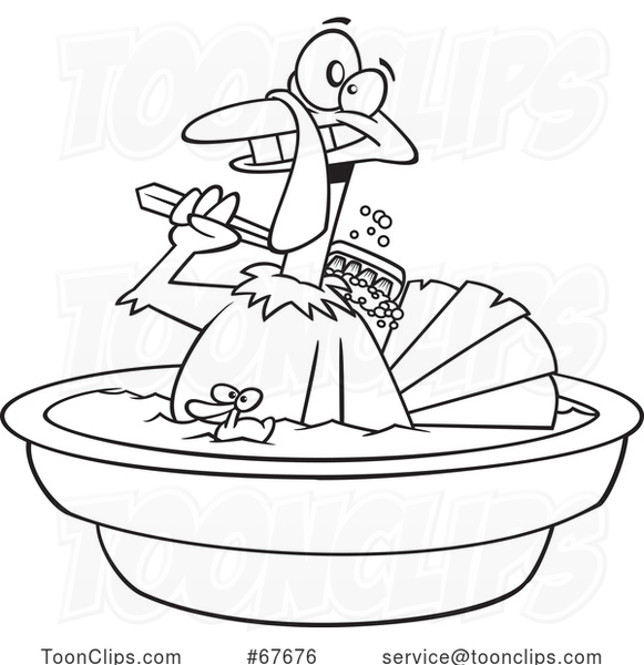 Cartoon Happy Turkey Bird Taking a Bath