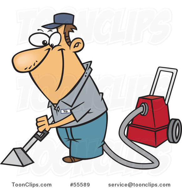 Cartoon Happy White Guy Cleaning Carpets #55589 by Ron Leishman