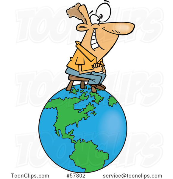 Cartoon Happy White Guy Sitting on Top of the World