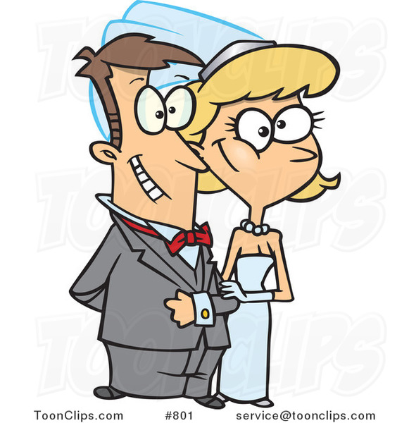 Cartoon Happy White Wedding Couple