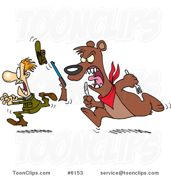 Cartoon Hungry Bear Chasing a Hunter