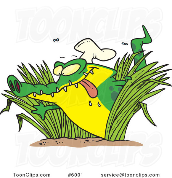 Cartoon Hungry Chef Gator in Grasses