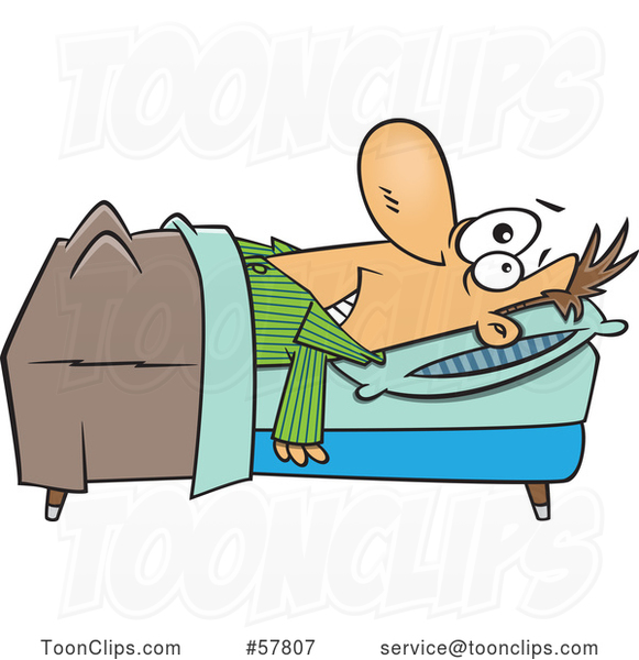 Cartoon Insomniac White Guy Laying in Bed