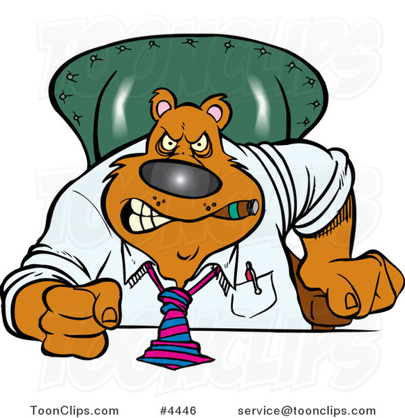 Cartoon Intimidating Business Bear Pounding His Desk