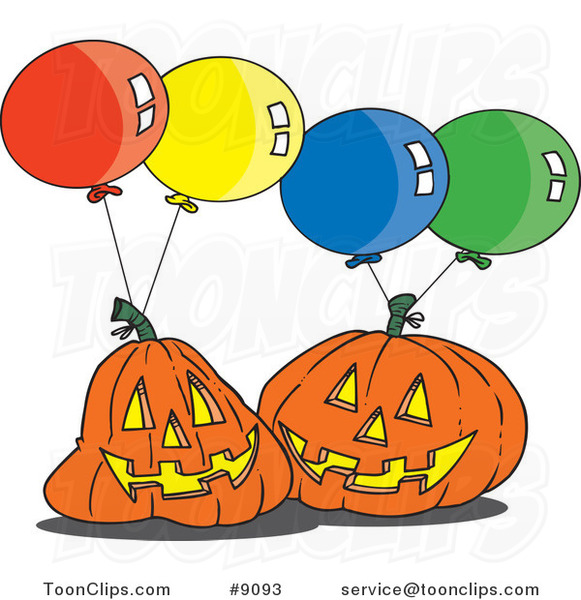 Cartoon Jackolanterns and Party Balloons