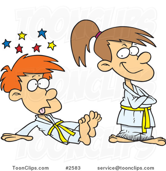 Cartoon Judo Kids Fighting #2583 by Ron Leishman
