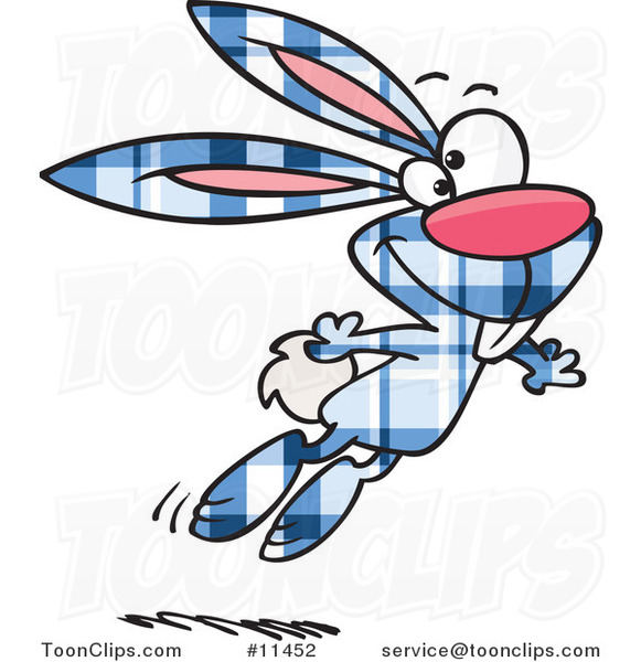 Cartoon Jumping Blue Plaid Easter Bunny