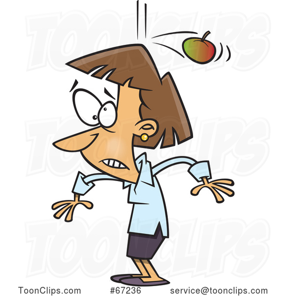 Cartoon Lady Being Bonked on the Head by a Falling Apple