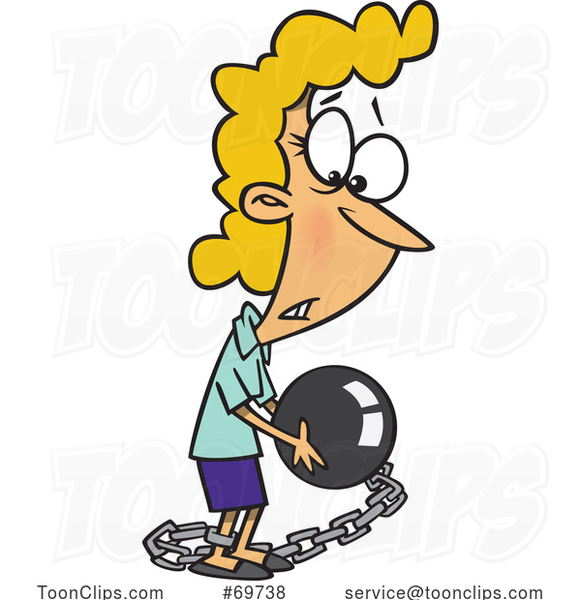 Cartoon Lady Carrying a Ball and Chain