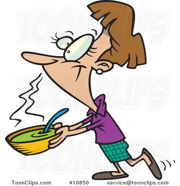 Cartoon Lady Carrying Soup