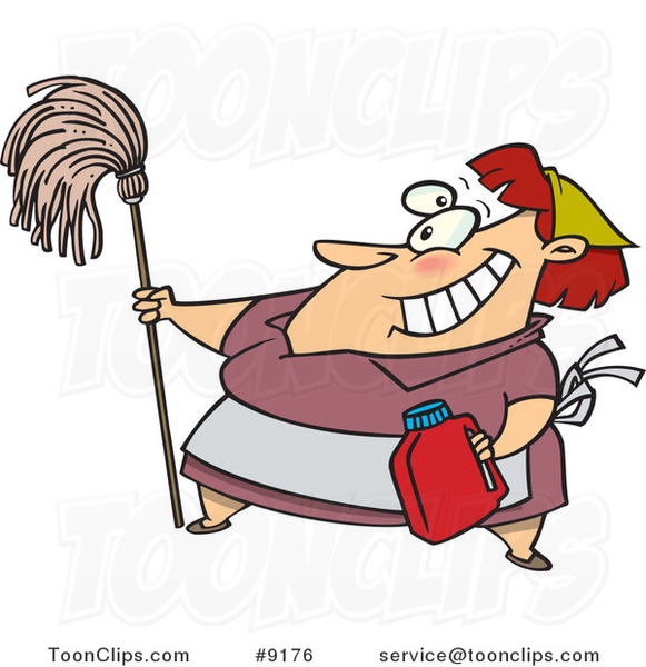 Cartoon Lady Cleaning