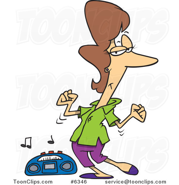 Cartoon Lady Dancing by a Radio