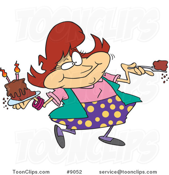 Cartoon Lady Eating Birthday Cake #9052 by Ron Leishman