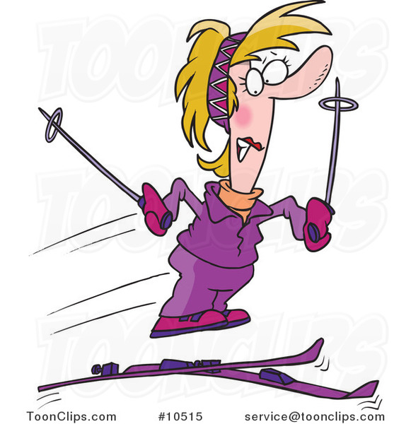 Cartoon Lady Losing Her Skis