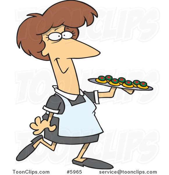 Cartoon Lady Serving Finger Foods 5965 By Ron Leishman