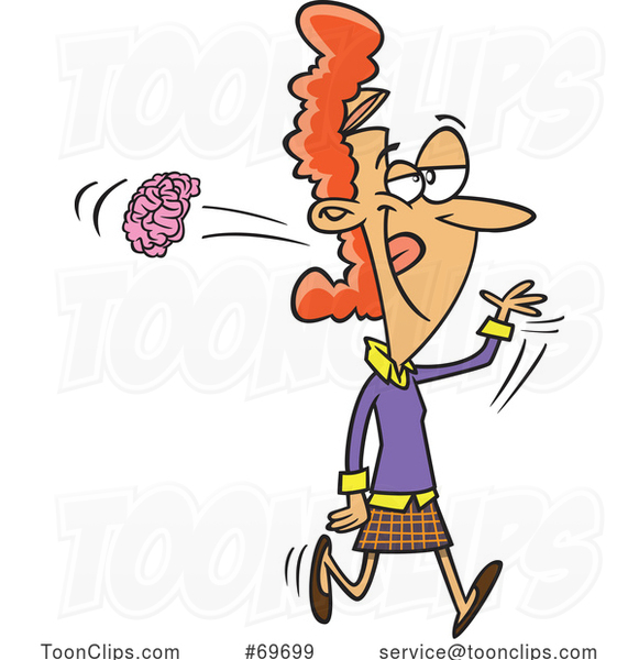 Cartoon Lady Tossing Her Brain Behind Her