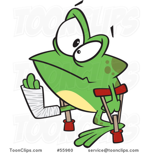 Cartoon Lame Injured Frog with Crutches #55960 by Ron Leishman