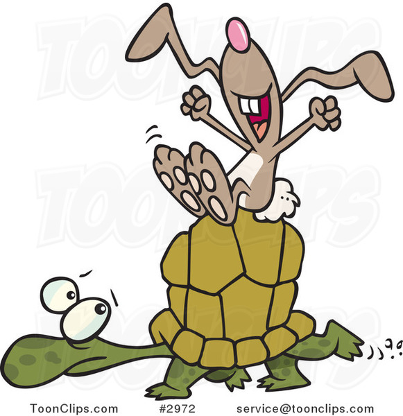 Cartoon Lazy Hare Riding on a Tortoise #2972 by Ron Leishman