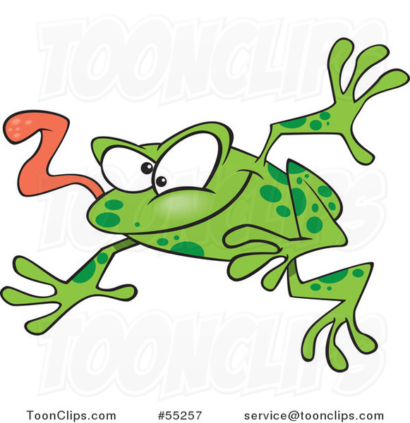 Cartoon Leaping Green Frog with His Tongue Hanging out #55257 by Ron  Leishman