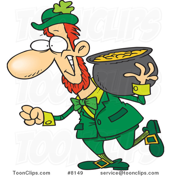 Cartoon Leprechaun Carrying His Pot of Gold on His Shoulder