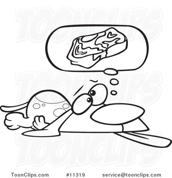 Cartoon Line Art Design of a Basset Hound Hoping for Steak
