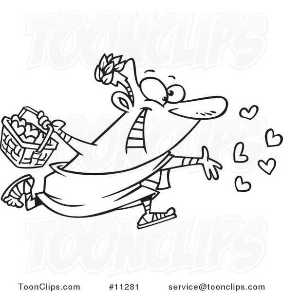 Cartoon Line Art Design of a Guy Spreading Love Confetti