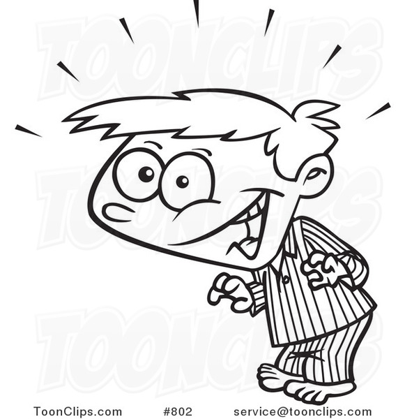 Cartoon Line Art Design of a Super Surprised Boy in His Pajamas #802 by Ron  Leishman